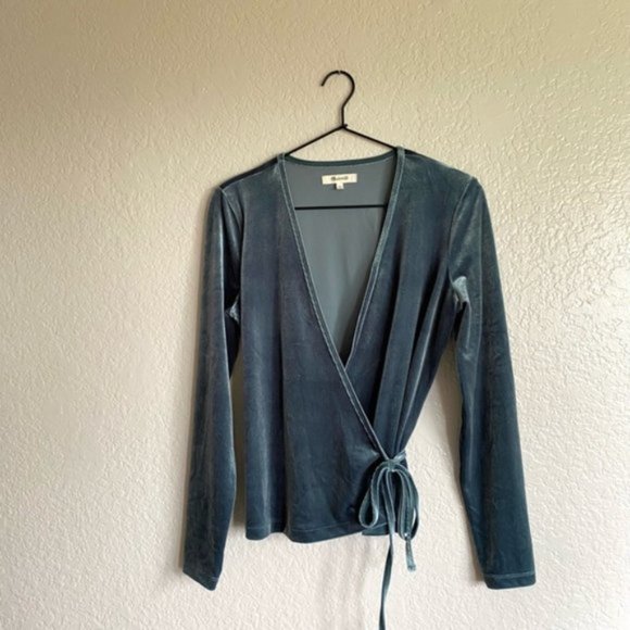 MADEWELL | Green Velvet Ballet Wrap Long Sleeve Top - Picture 3 of 4
